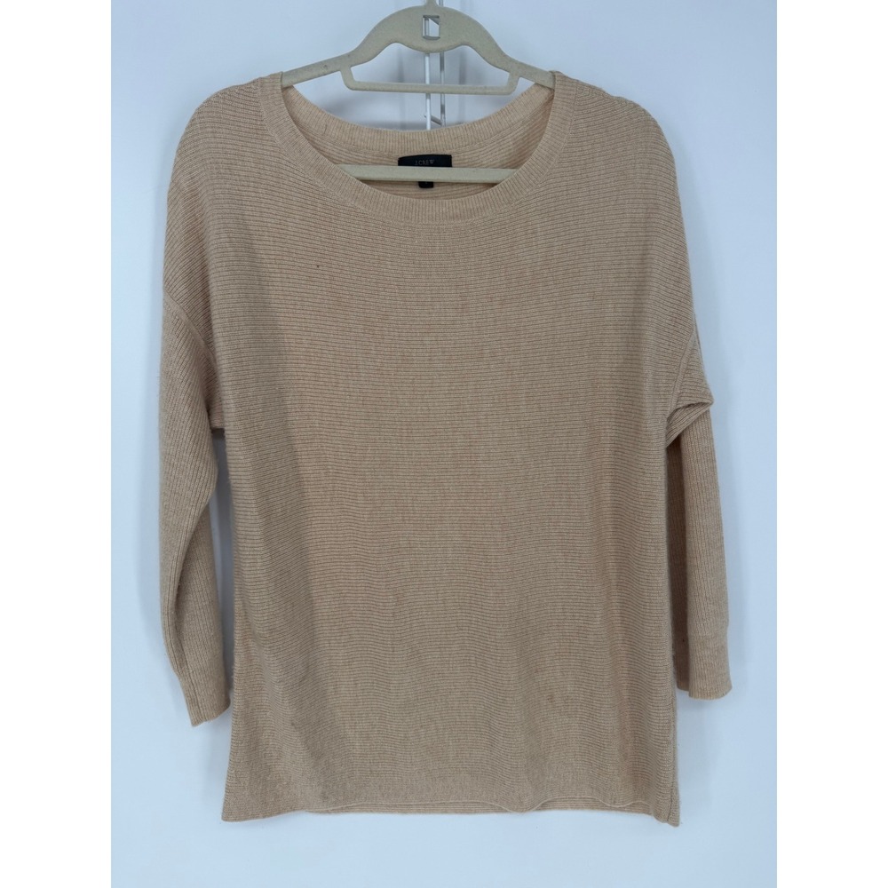J.Crew Sweater Womens Small Tan Wool Blend Ribbed Scoop Neck  Minimalist Quiet
